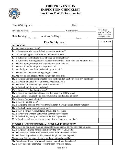 Figure 15: Inspection Checklist for Marine Fire Fighting Equipment